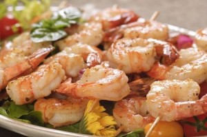 Rosemary Shrimp Skewers & Arugula-White Bean Salad